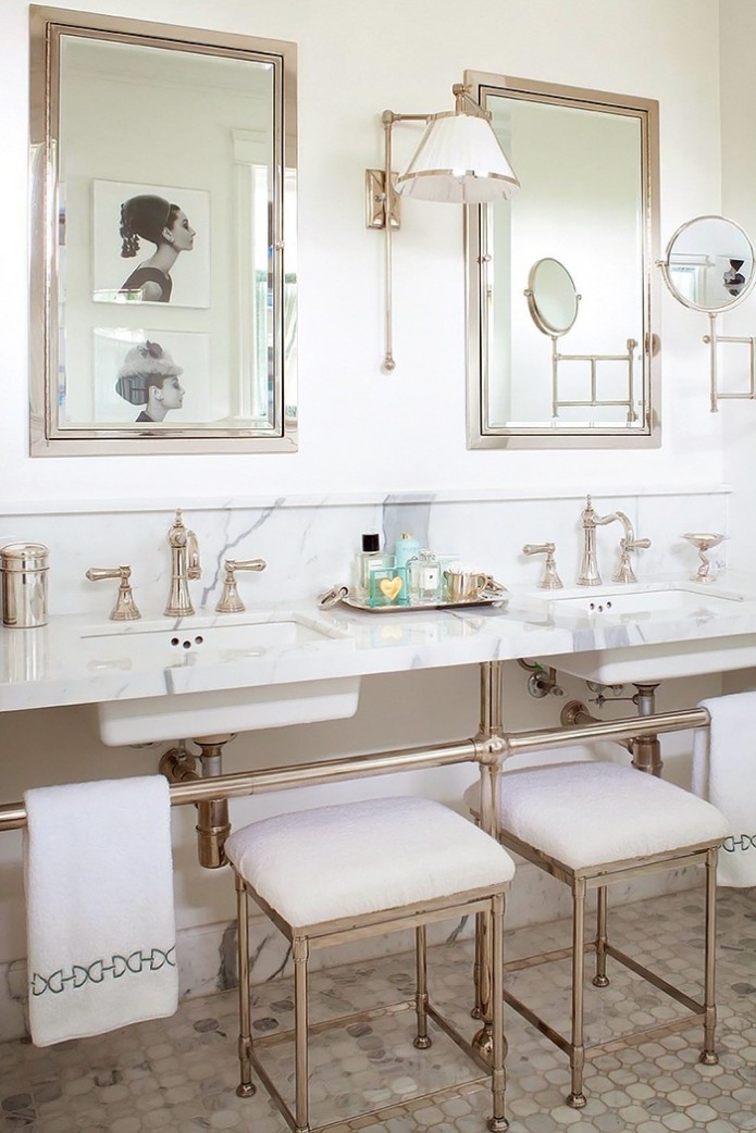 double marble sinks in bathroom by designer Anne Hepfer