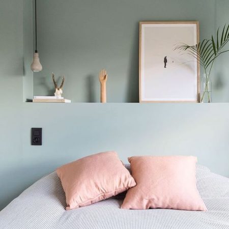 rose, vert sauge, chambre à coucher, inspiration